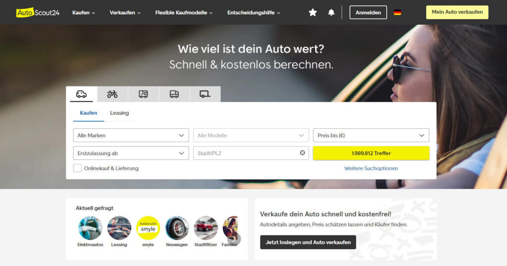 Autoscout24.de - Strona główna popularnego serwisu na którym znajdziemy ogłoszenia motoryzacyjne
