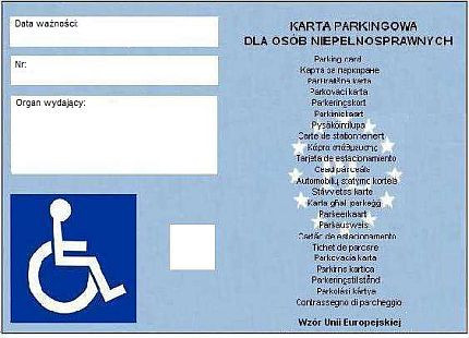 Wygląd karty parkingowej dla niepełnosprawnych